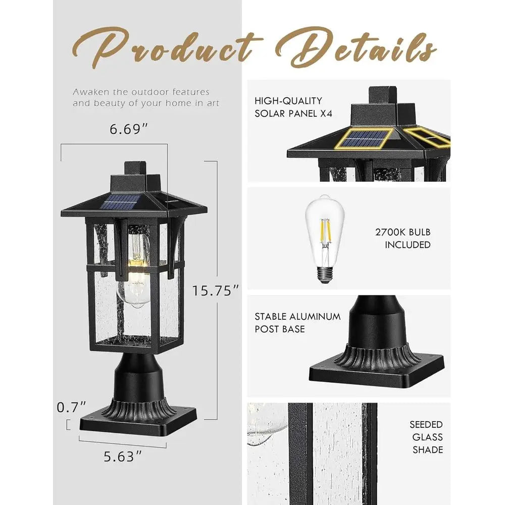 Post Lights, HWH Dusk to Outdoor Lamp Post Light Fixture 2700K with Pier Mount Base, Remote Control Exterior Pillar Lantern Black