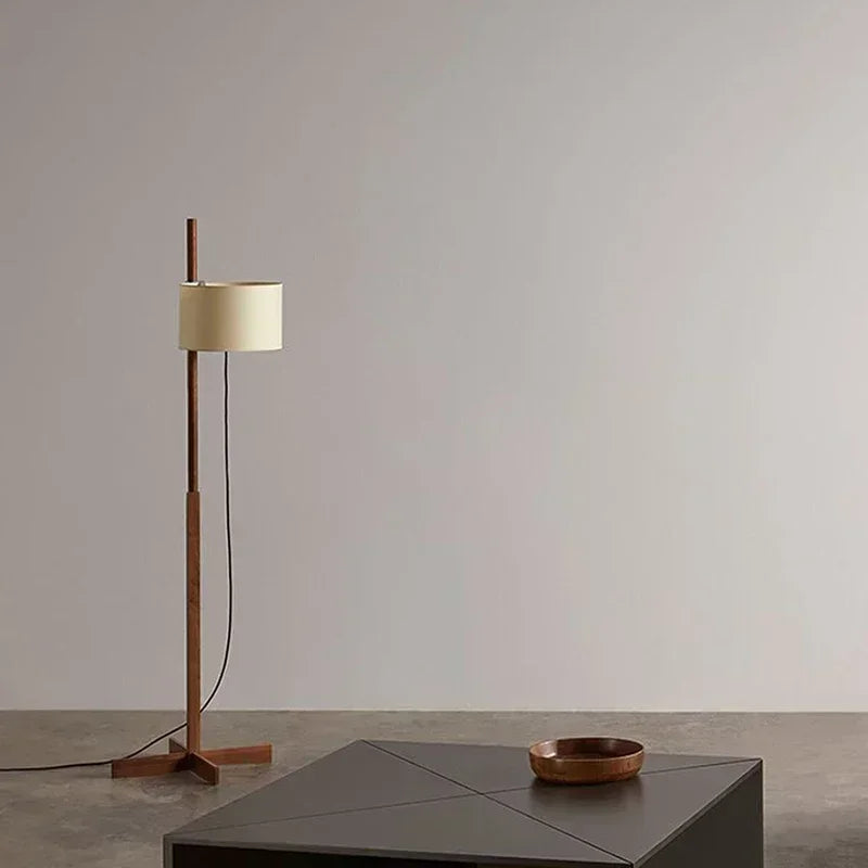 Wabi sabi wood Floor Lamp Designer Japanese fabric Liftable lamp office Coffee reading lamp retro office Study Vertical Lamp