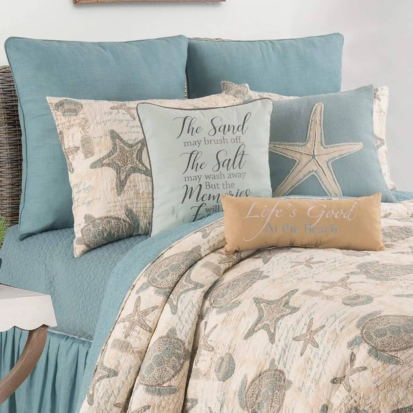 Coastal Embroidered Throw Pillow 18x18 Inch Beach House Decor for Sofa Bedroom