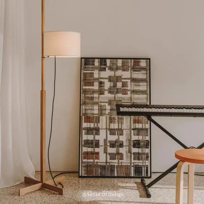 Wabi sabi wood Floor Lamp Designer Japanese fabric Liftable lamp office Coffee reading lamp retro office Study Vertical Lamp