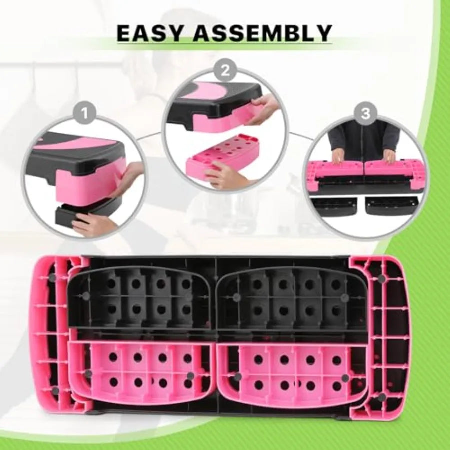 Adjustable Compact Aerobics Stepper Platform for Cardio Core and Strength Training in Black with Non-Slip Surface