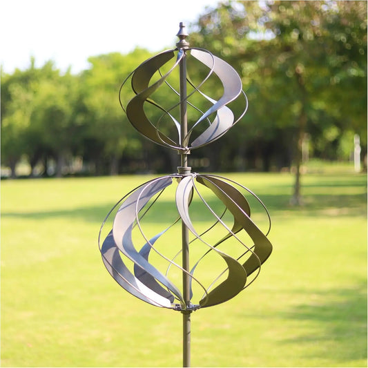 Large Kinetic Wind Spinner for Outdoor Garden Decor, Metal Yard Ornament with Adjustable Height (84")