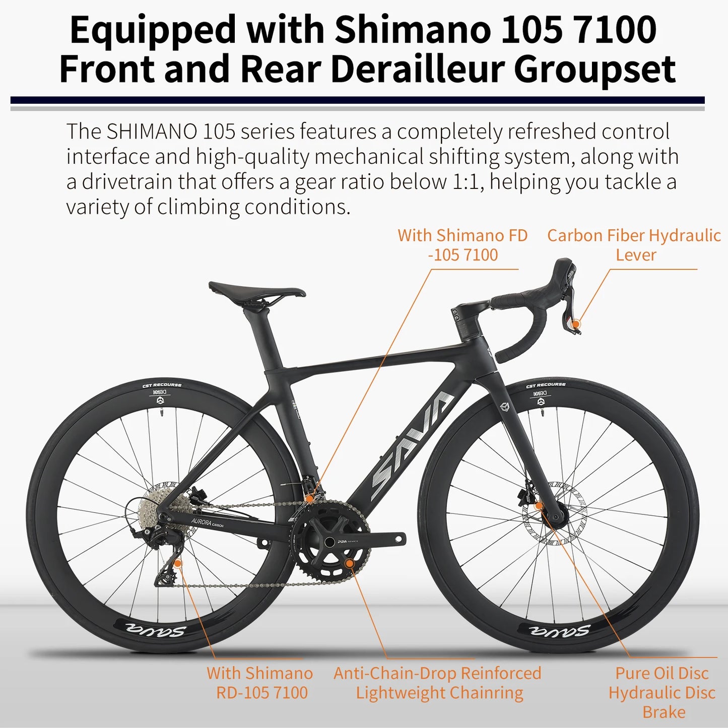 US Warehouse SAVA A7L/A7L PRO Carbon Fiber Road Bike with Shimano R7100 24-Speed Components and Hydraulic Brakes Adult Racing