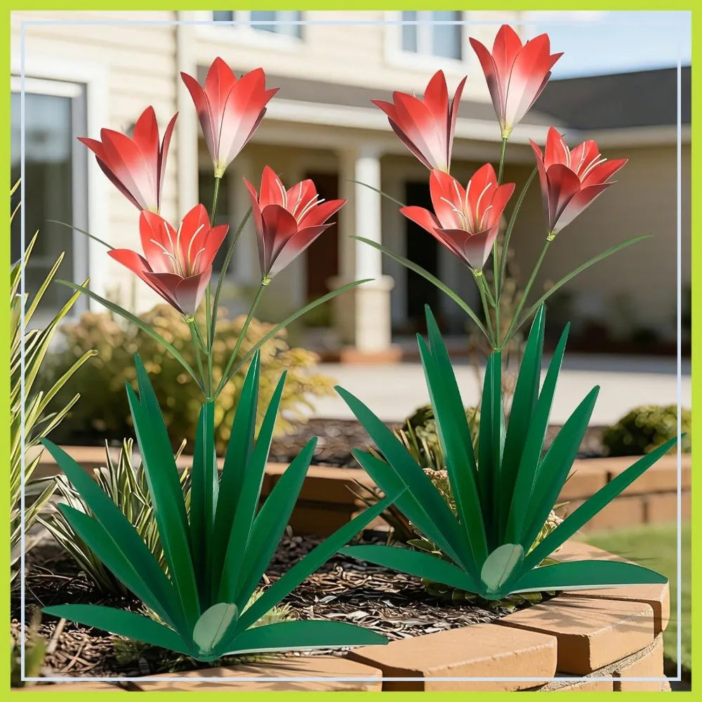 32.28 Inch Metal Agave Plant Outdoor Decoration Mexican Yard Art Garden Gift Home Decor Hand Painted Metal Agave Statue (2pc, Green)