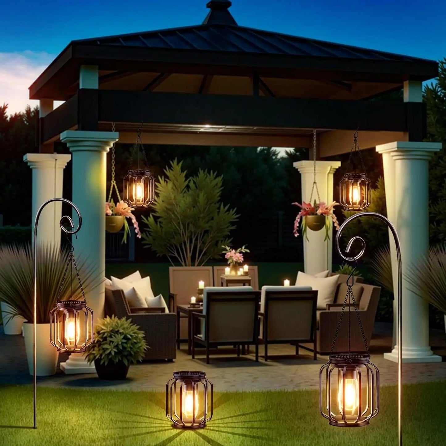 Outdoor Garden Hanging lanterns, Hanging Solar Lights Outdoor Garden Decoration, Solar powered outdoor metal hanging lantern