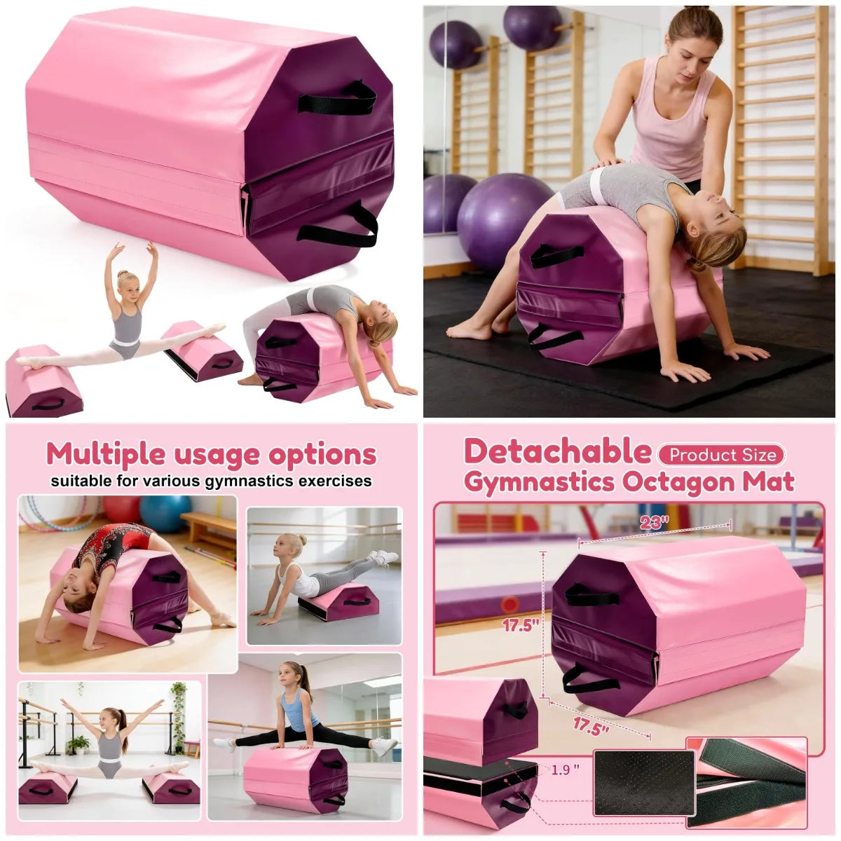 Detachable Octagon Gymnastics Mat, 17.5'x17.5'x23' Home tumbling mat, suitable for various gymnastic