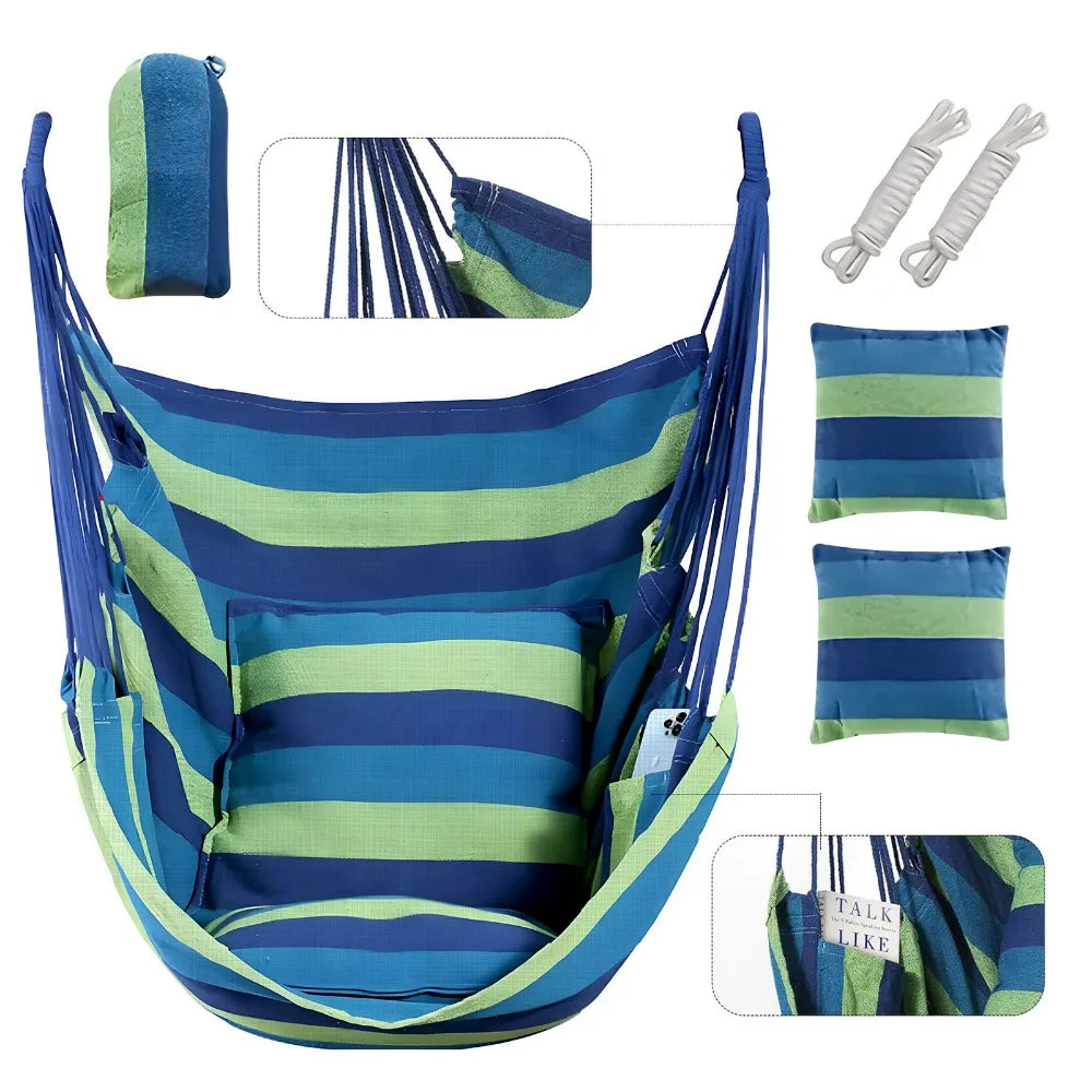 Stripes Canvas Hammock Chair Outdoor/indoor Hanging Chairs Single Leisure Swing 200KG Wide Bearing Garden Beach Camping Hammock