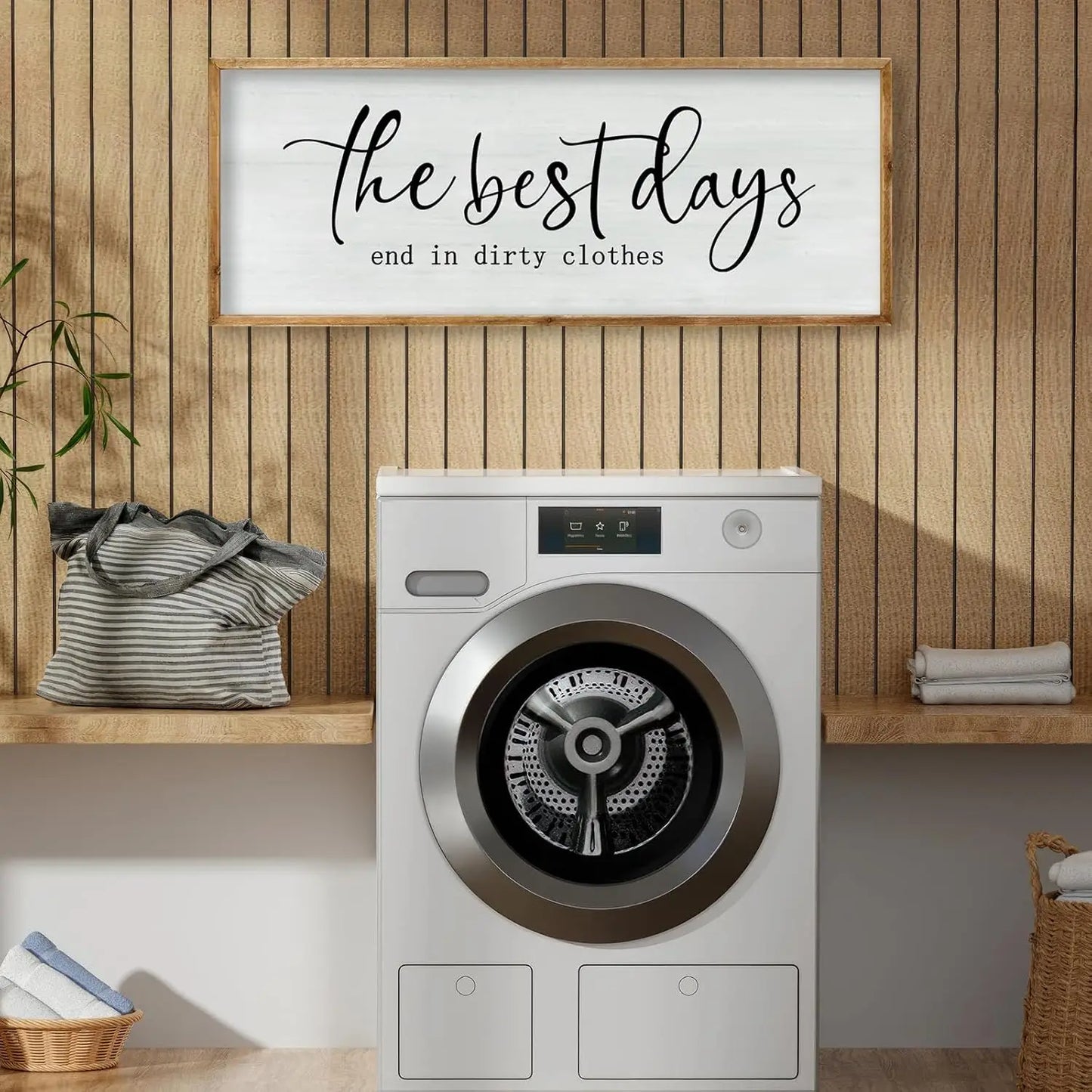 Rustic Wooden Wall Art, Farmhouse Bathroom Decor, Inspirational Quote Sign for Laundry Room and Shower