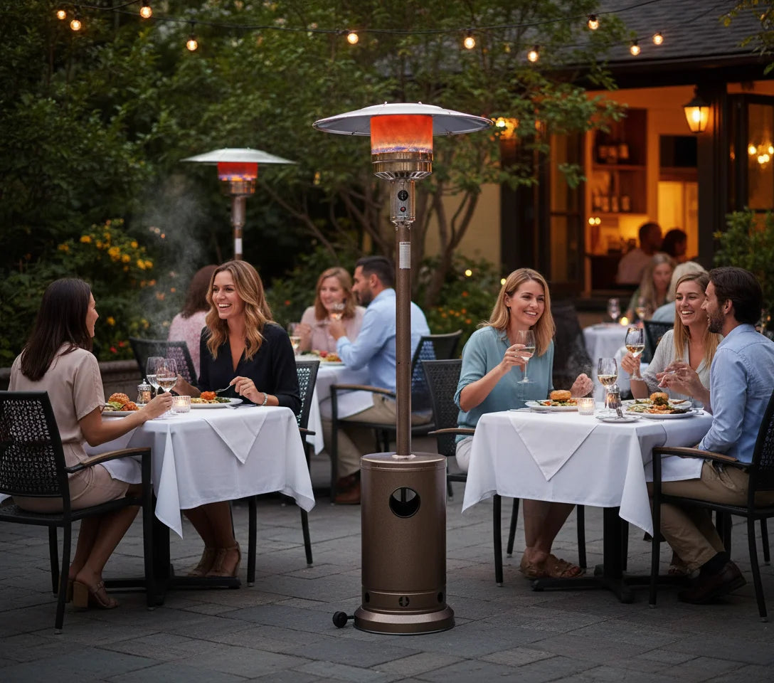 48,000 BTU Propane Patio Heater, 87" Outdoor Outdoor Heating Tower with Stainless Steel Burner & Sandbox Base, Brown