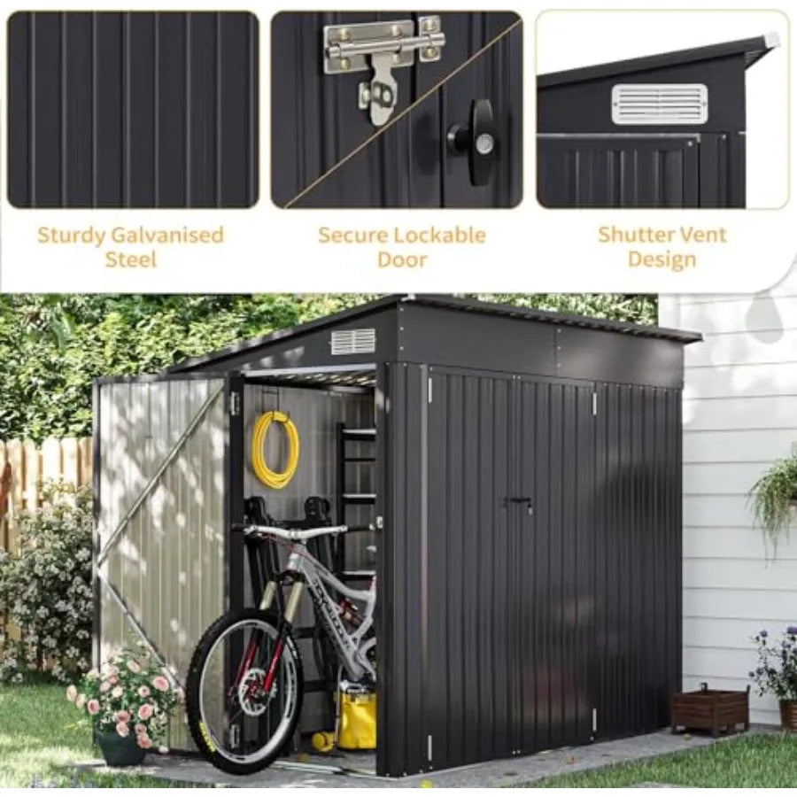 4' X 8' Shed Outdoor Storage Shed with Triple Lockable Door Metal Storage Cabinet with Slopping Roof for Tools Bicycles Storage