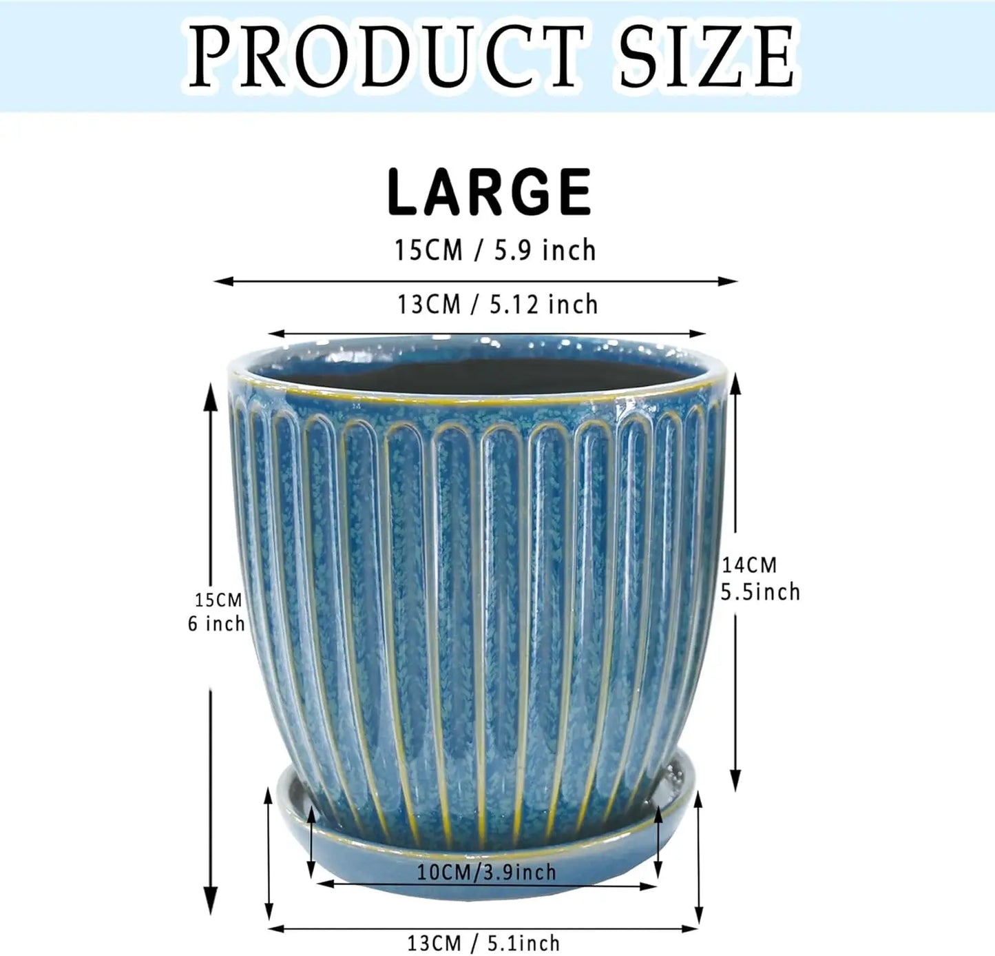 6-Inch Ceramic Plant Pots with Drainage Hole, Indoor/Outdoor Flower Pots for Succulents and More in Glaze Blue
