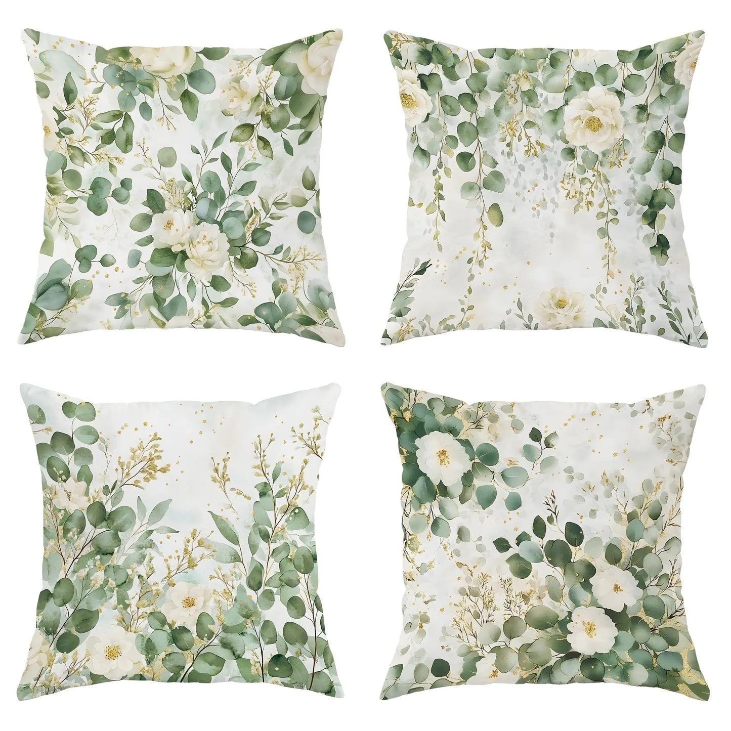 4pc Fresh Green Plants Floral Pattern Home Decor Pillowcase Living Room Sofa Polyester Cushion Cover with Zipper
