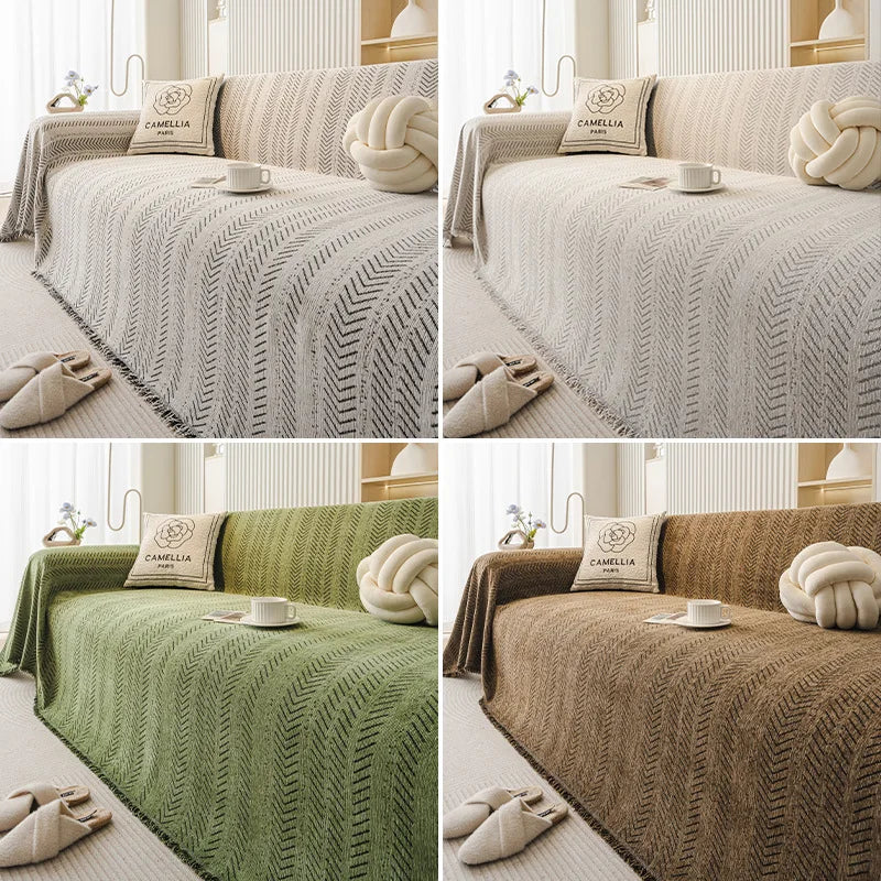 Home Sofa Cover Design Fishbone Pattern 3 Seater Sofa Cover full Set Anti-cat Scratching Non-slip Sofa Blanket