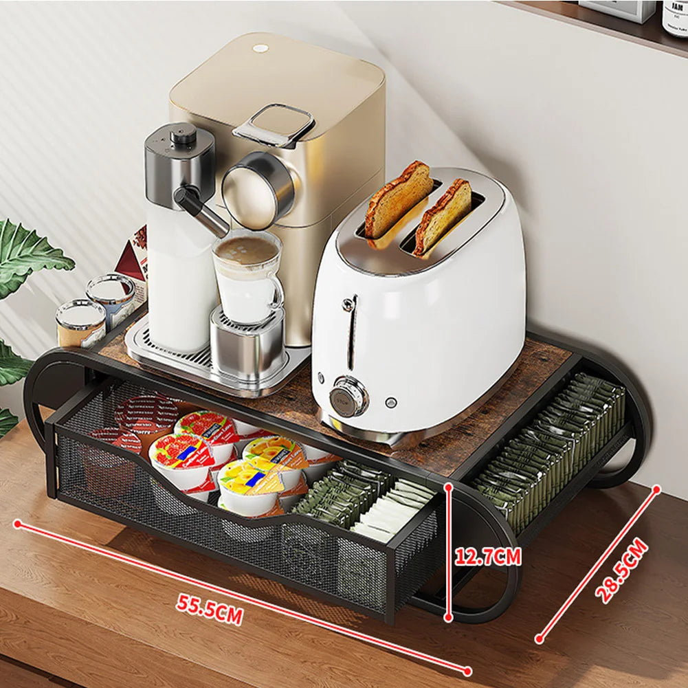 Coffee Pod K Cups Holder, Iron Coffee Station Bar Storage Organizer With Drawer For Coffee Station Bar Storage Desk Oganization