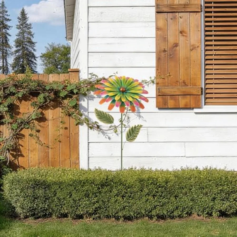 Metal Yard Stake 4" H H Painted Garden with Petals Iron Garden Yard Spring Decor for Lawn Landscape