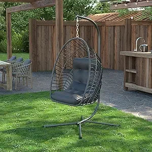Hanging Egg Chair with Stand Indoor Outdoor, Foldable Rattan Wicker Hammock Egg Swing Chair for Bedroom Porch Patio Garage.