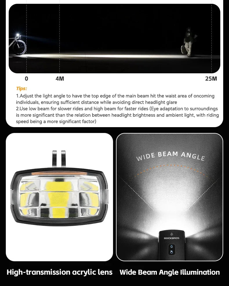 ROCKBROS Bike Light 3000LM 10000mAh Bicycle Front Light Flashlight High Brightness Type-C Bike Lamp Cycling Safety Front Lights