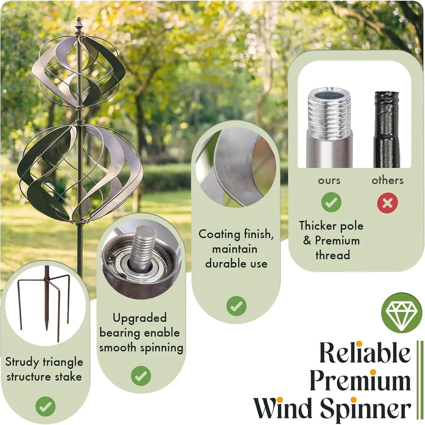Kinetic Wind Spinners Metal Large Yard Garden Patio Lawn Ornament Decor Outdoor Height 84 Inches