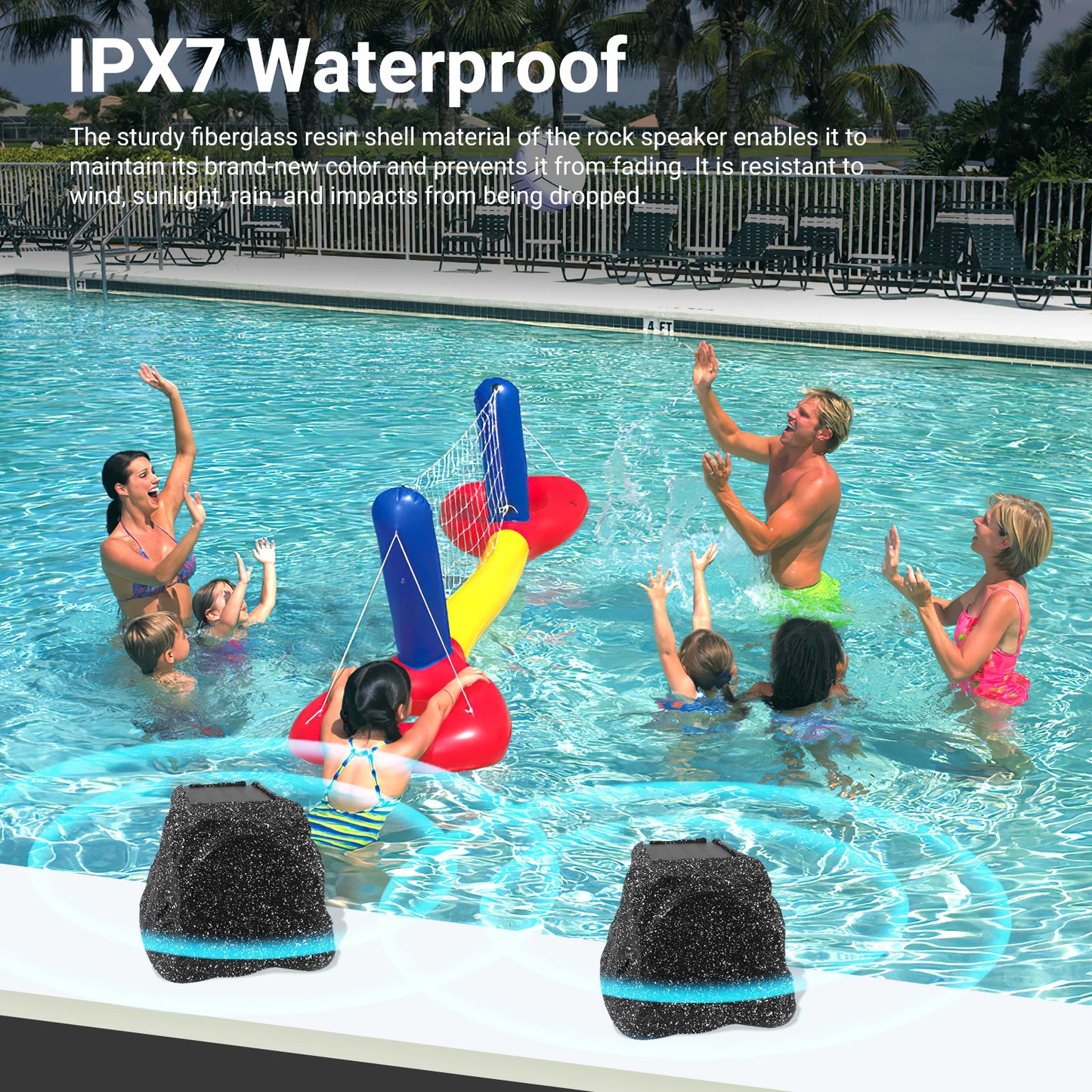 8" Rock Bluetooth Speakers Outdoor Waterproof IPX7 Wireless Solar 240W TWS Connection Powered With Rechargeable Battery