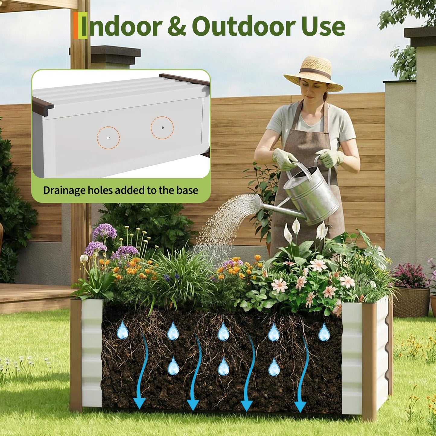 Weatherproof Aluminum Raised Garden Bed Planter Box Deep Rooted Planter w/Drainage Holes for Outdoor Patio Balcony Lawn Planting