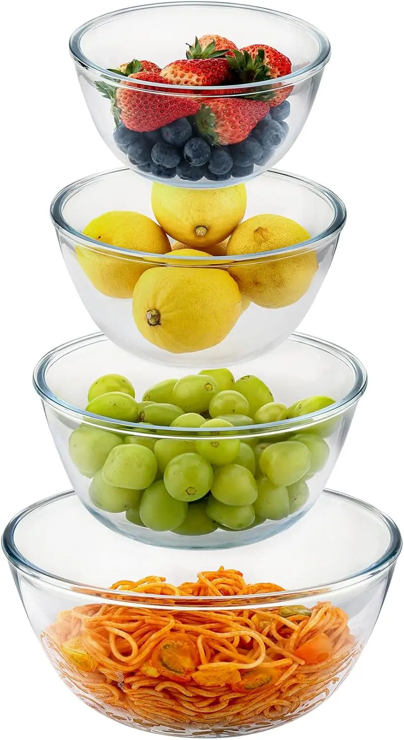 4pc Nesting Glass Mixing Bowls Set (2.80QT, 1.64QT, 1.16QT, 0.85QT) for Cooking Baking Storage Dishwasher Microwave Safe