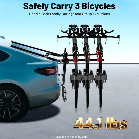 3-Bike Foldable Car Rack, Trunk Mounted Bicycle Carrier with 20kgCapacity, Foldable Design for Easy Storage Sedans&SUVs