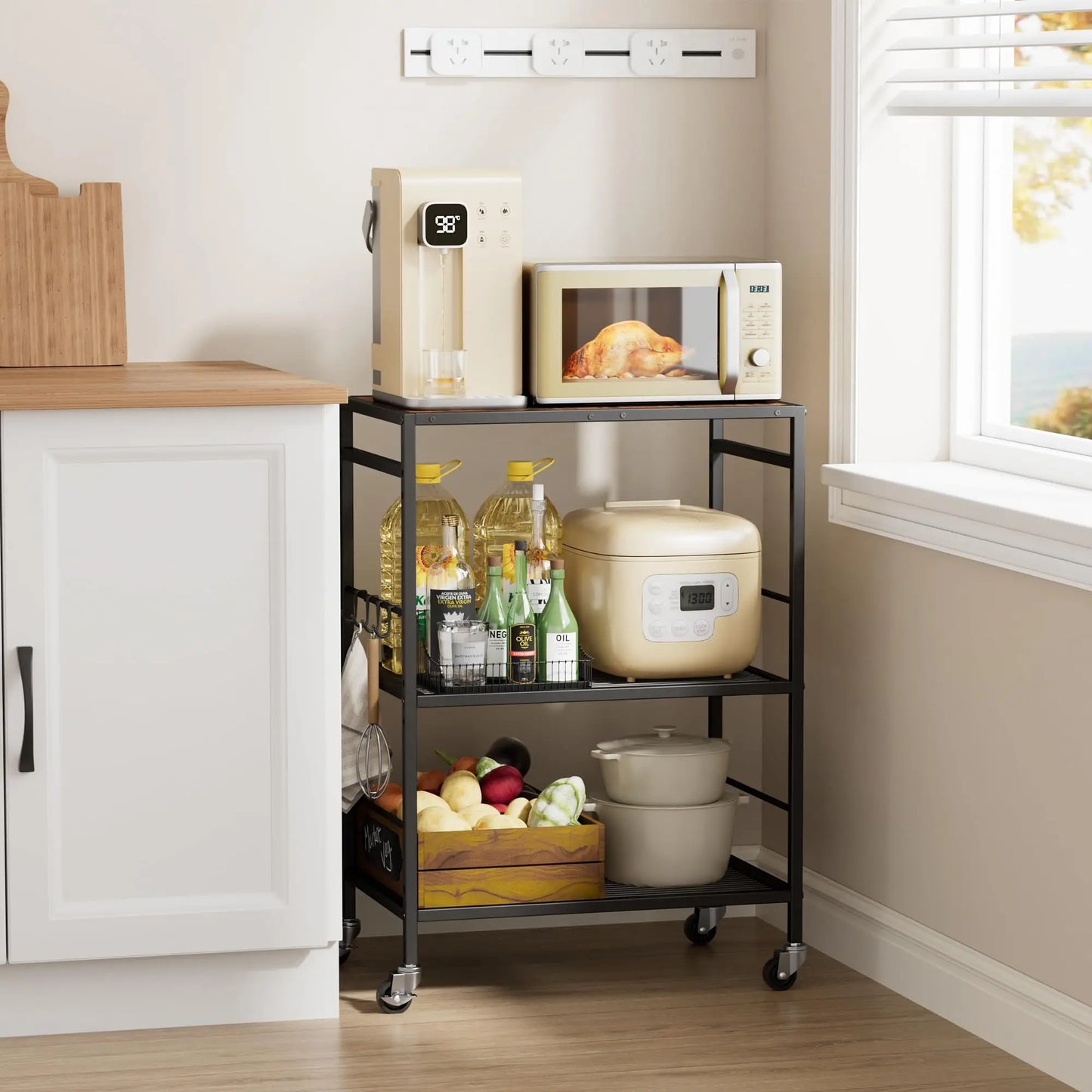 3-Tier Kitchen Cart With Adjustable Shelves - Microwave Storage Cart & Utility Rolling Organizer, Industrial Wheels For Small Sp