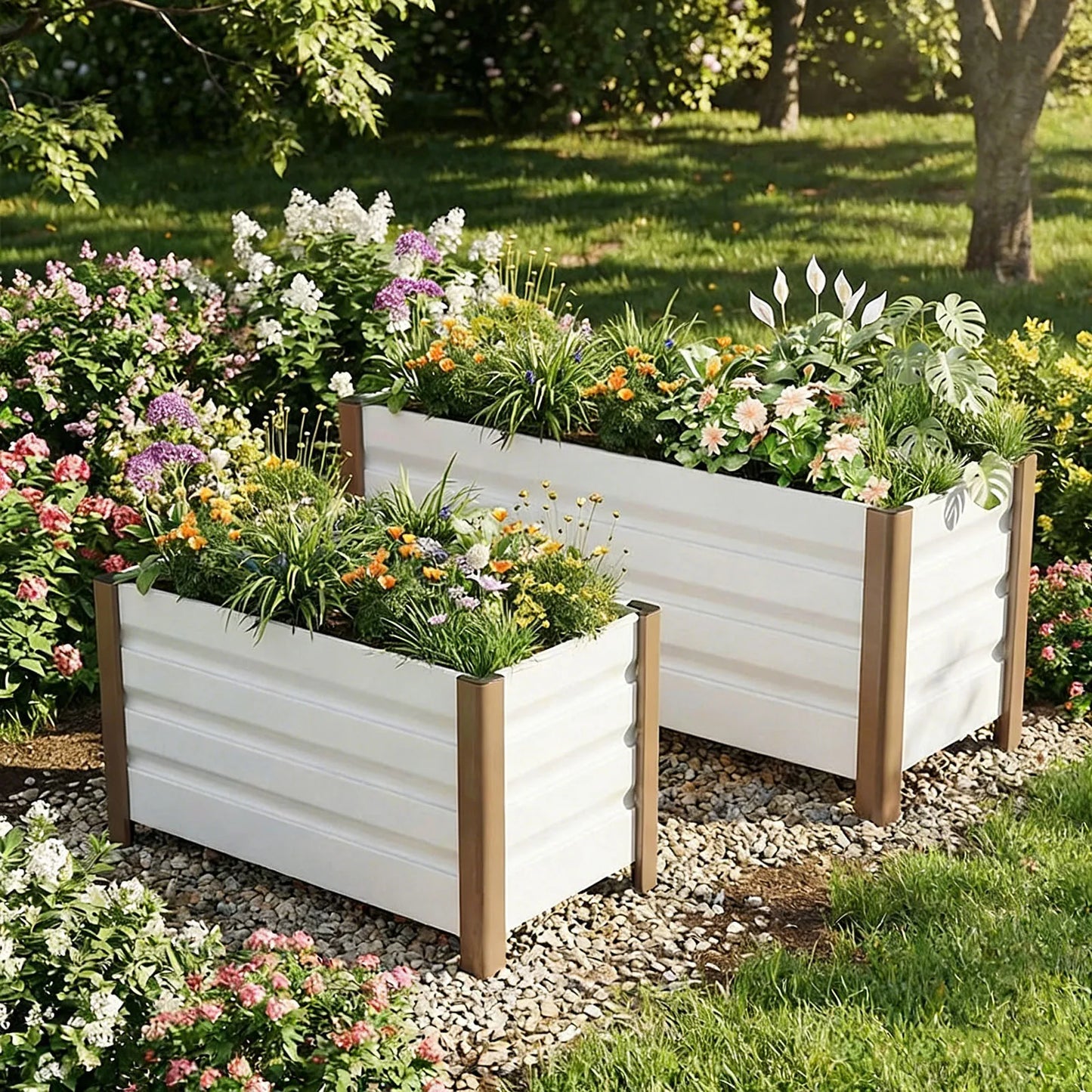 Weatherproof Aluminum Raised Garden Bed Planter Box Deep Rooted Planter w/Drainage Holes for Outdoor Patio Balcony Lawn Planting