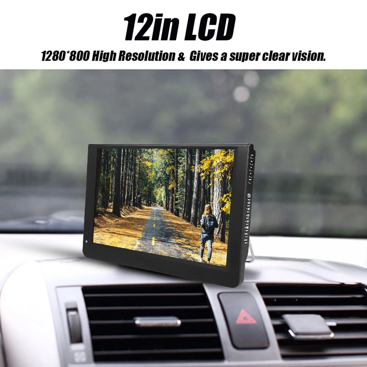 NEW 12in Color Screen 1080P Car Digital TV ATV/UHF/VHF Stereo Surrounding Car Television Mini Television Portable