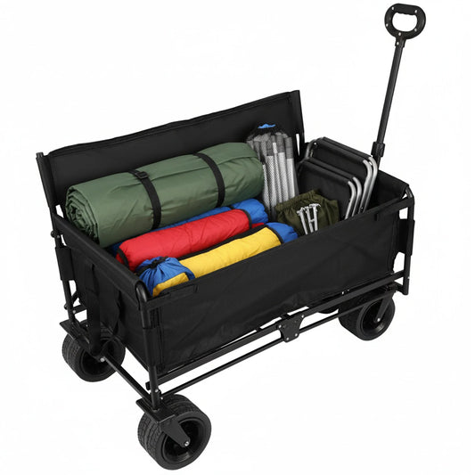 40In Collapsible Wagon Cart Heavy Duty 265LBS Utility Grocery Cart with Wheels for Camping Sports Outdoor Activities Black