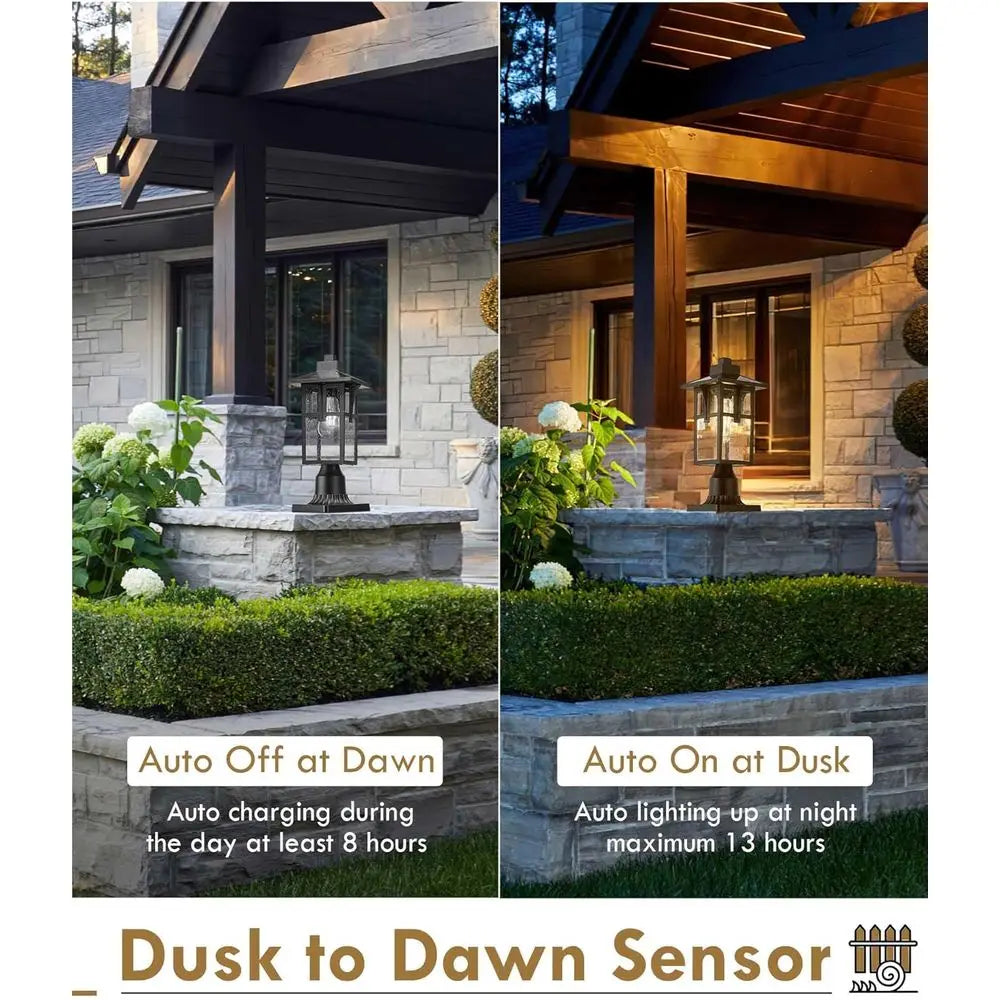 Post Lights, HWH Dusk to Outdoor Lamp Post Light Fixture 2700K with Pier Mount Base, Remote Control Exterior Pillar Lantern Black