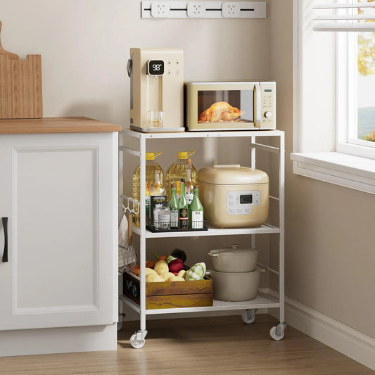 3-Tier Kitchen Cart With Adjustable Shelves - Microwave Storage Cart & Utility Rolling Organizer, Industrial Wheels For Small Sp