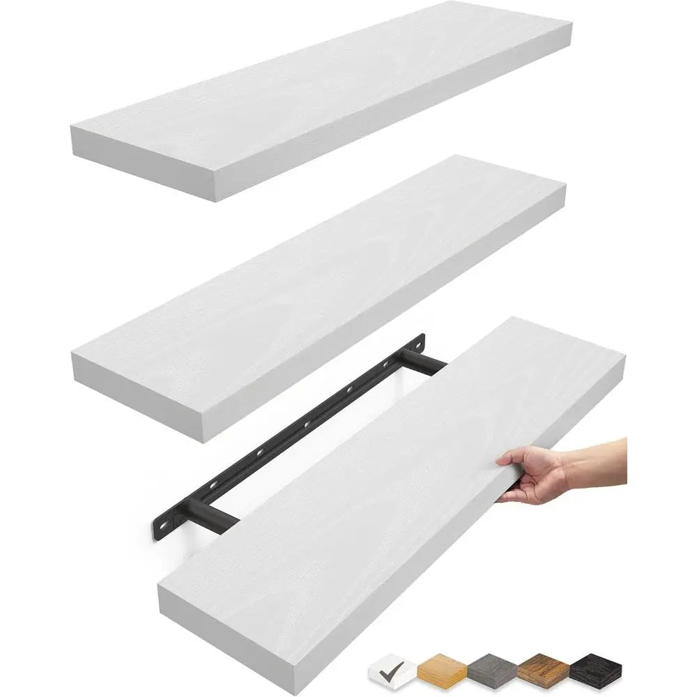 White Floating Shelves for Wall, 22.5 inches Wall Mounted Rustic Wood Shelves for Bathroom, Bedroom, Living Room, Floating Shelv