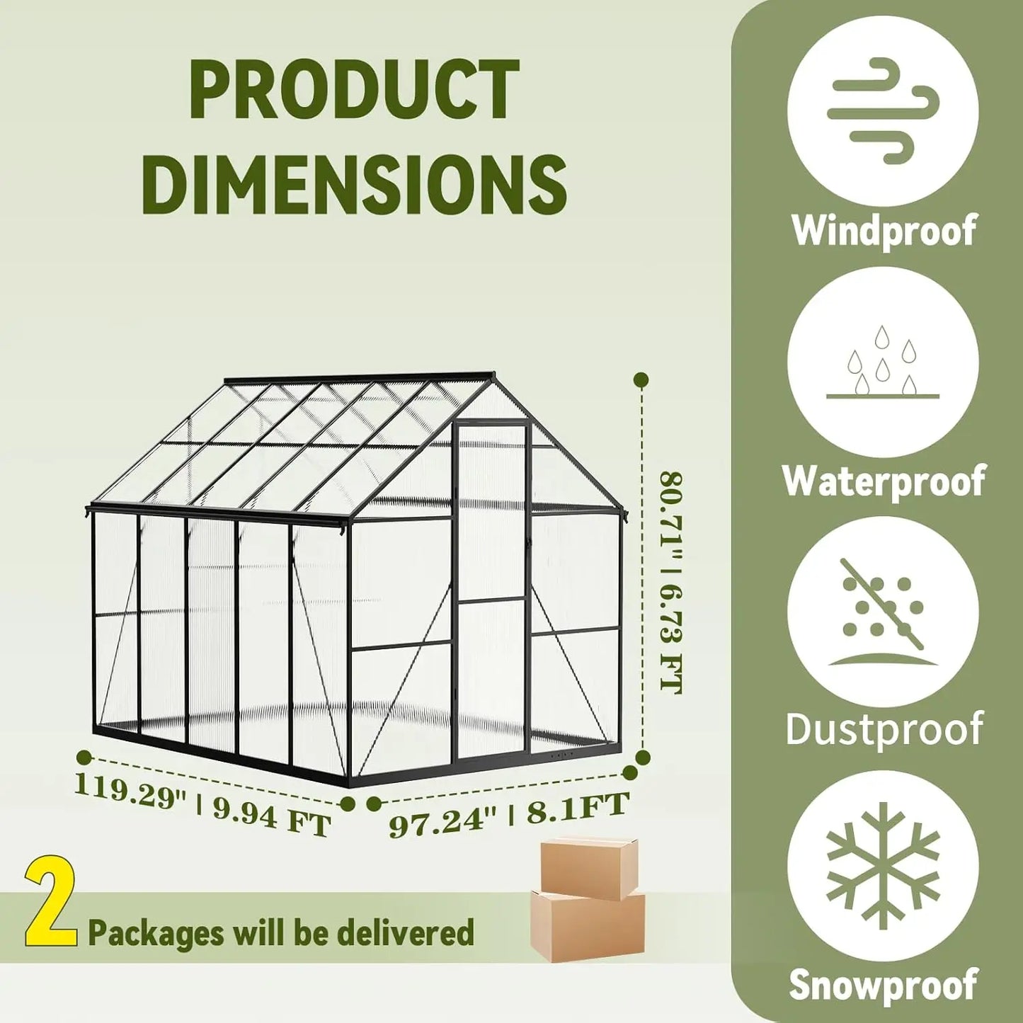 Greenhouse for Outdoors with Hygrometer, Polycarbonate Walk-in Green House for Outside, Reinforced Aluminum, Customized