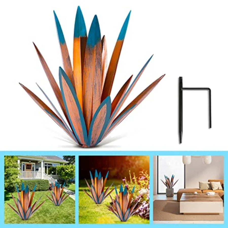 Large Agave Sculpture Rustic Metal Agave Plant Outdoor Interior Decoration Outdoor Lawn Decoration Yard Wooden Posts Matching G