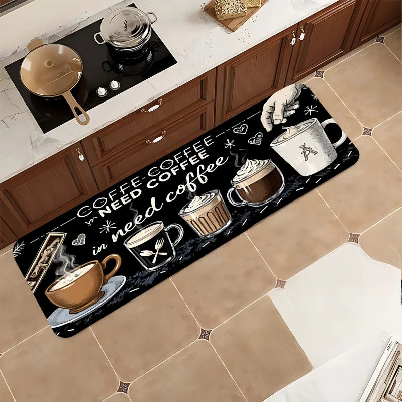Coffee Pattern, Machine-Washable, Dirt-Trapping Rectangular Mat for Bathroom, Living Room, Doorway & Contemporary