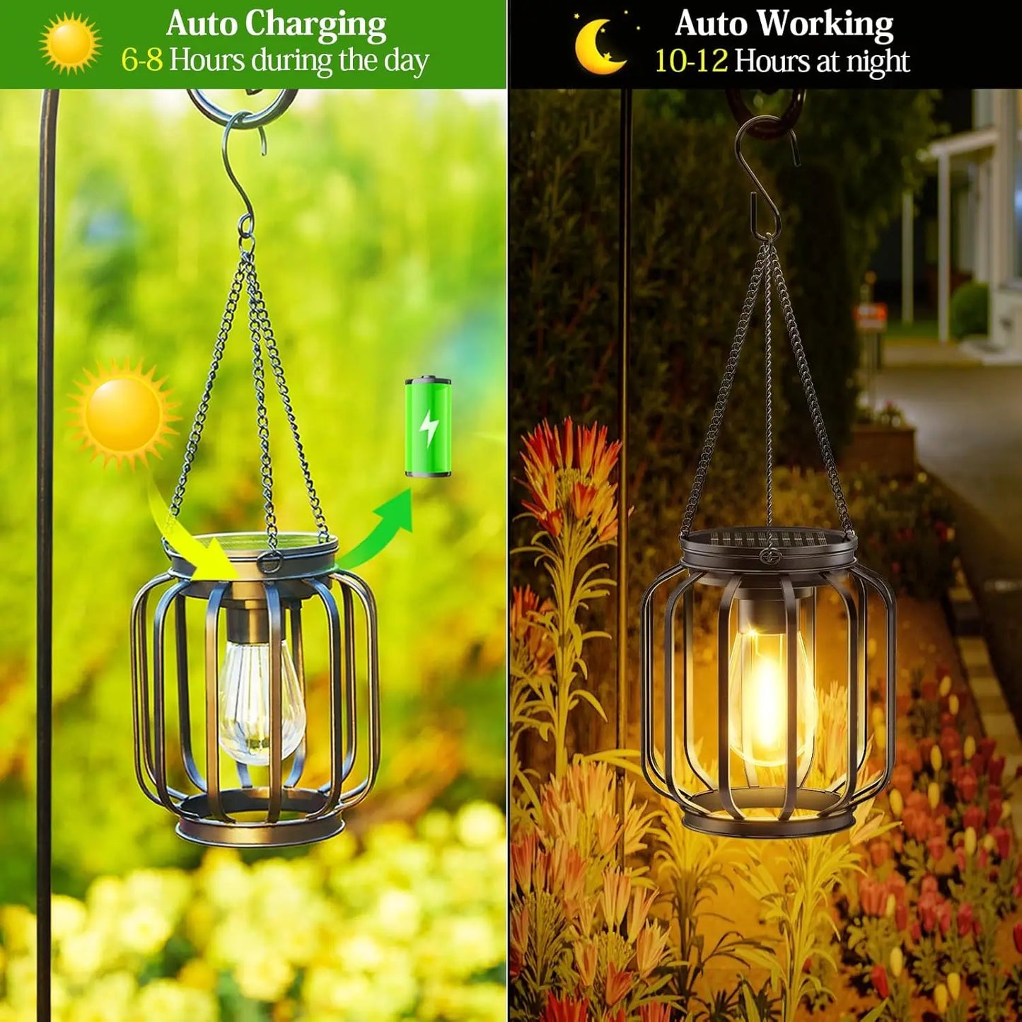 Outdoor Garden Hanging lanterns, Hanging Solar Lights Outdoor Garden Decoration, Solar powered outdoor metal hanging lantern