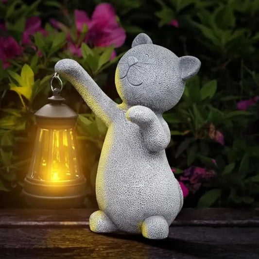 Statues for Garden Decor Solar Cat Outdoor Statues Outside Decor for Yard Art Lawn Ornaments Porch Patio Balcony Hoe House - Bi