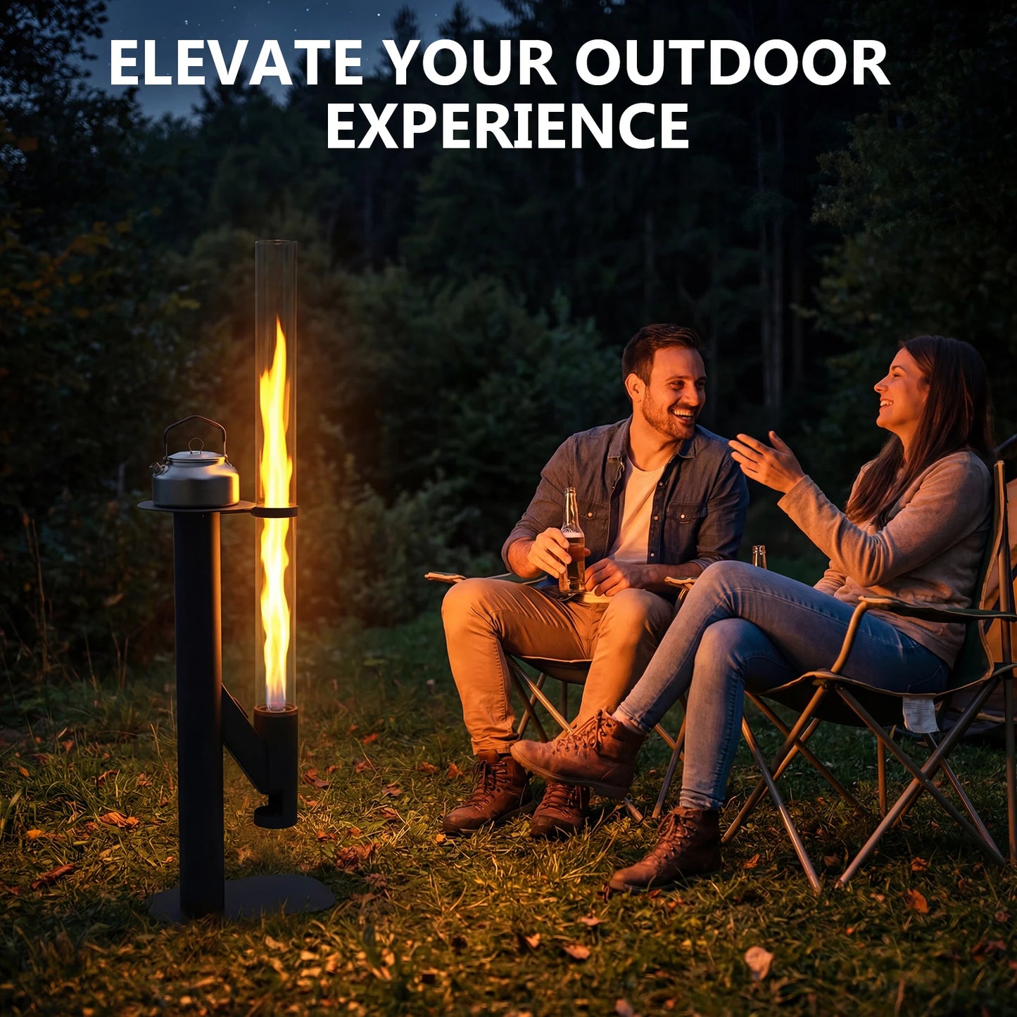 50.79in Patio Heater Wood Pellet Stove with Glass Tube Portable Wood Pellet Fire Pit with Table for Home Gardens Commercial Use