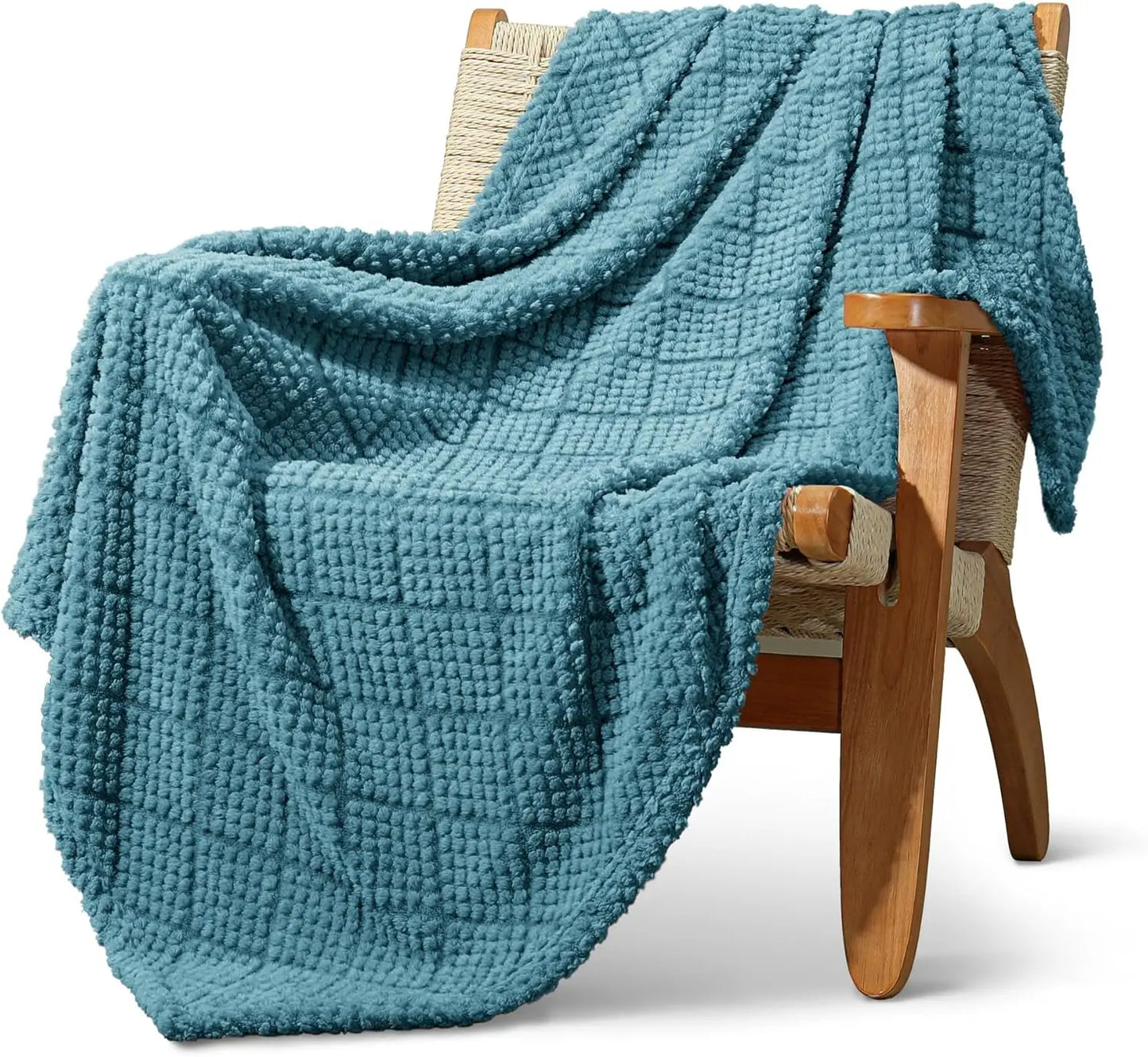 Soft Fluffy Jacquard Waffle Blanket, Lightweight Warm for Couch Bed All Seasons, Slate Blue 50x60 Inch