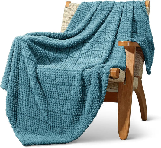 Soft Fluffy Jacquard Waffle Blanket, Lightweight Warm for Couch Bed All Seasons, Slate Blue 50x60 Inch