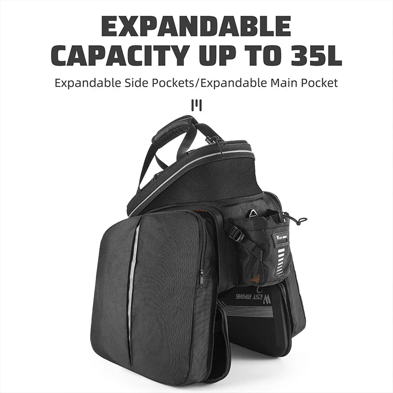 WEST BIKING Hard Shell Bicycle Pannier Bag 20-35L Large Capacity MTB Road Bike Rear Seat Bag Portable Travel Shoulder Bag
