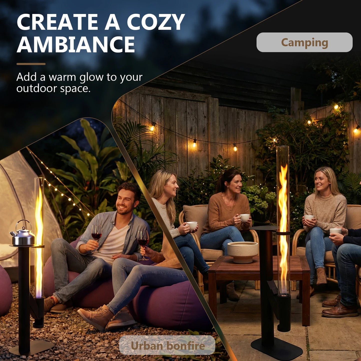 50.79in Patio Heater Wood Pellet Stove with Glass Tube Portable Wood Pellet Fire Pit with Table for Home Gardens Commercial Use