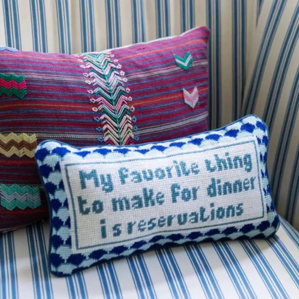 Needlepoint Decorative Throw Pillow 8x14" Small Embroidered Accent Pillow for Bed Chair Couch Sofa Eclectic Home Decor