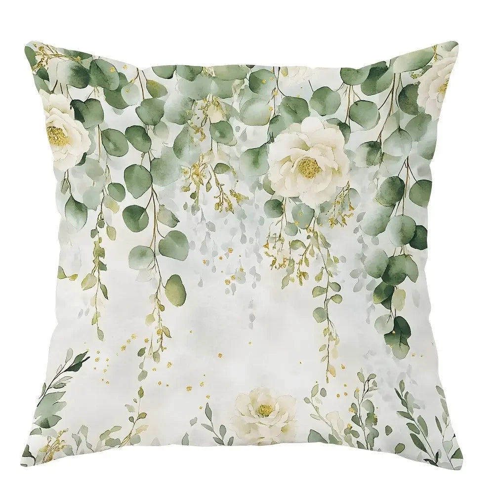 4pc Fresh Green Plants Floral Pattern Home Decor Pillowcase Living Room Sofa Polyester Cushion Cover with Zipper