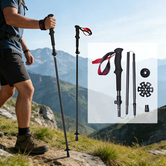 100% Carbon Fiber Trekking Poles Folding Outdoor Telescopic Walking Hiking Accessories Nordic Mountain Climbing Stick