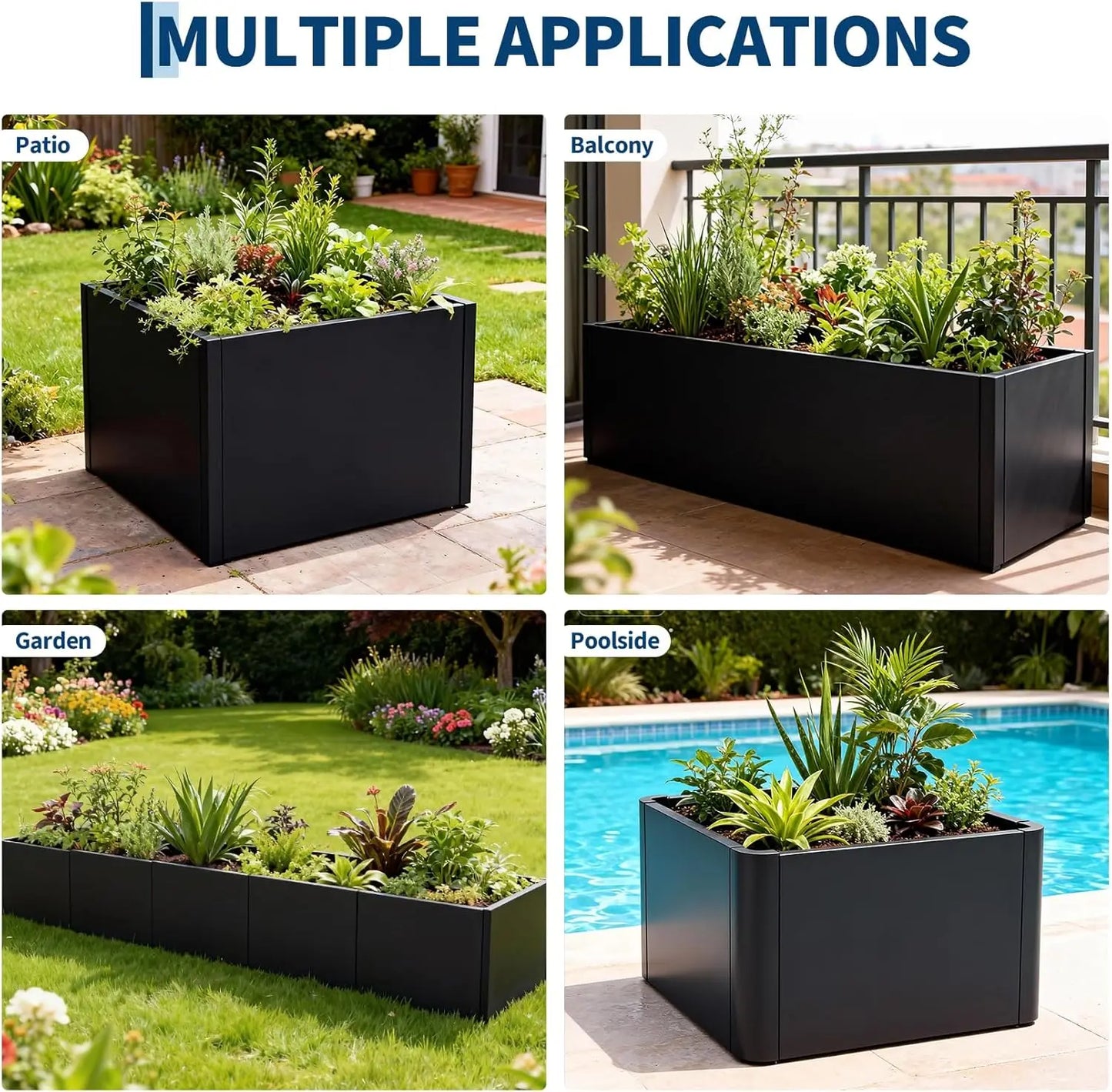 Metal Raised Bed - Compact Steel Planter Box, Tool-Free Snap-On Assembly, for Direct Ground Planting in Garden Yard  Patio Soil