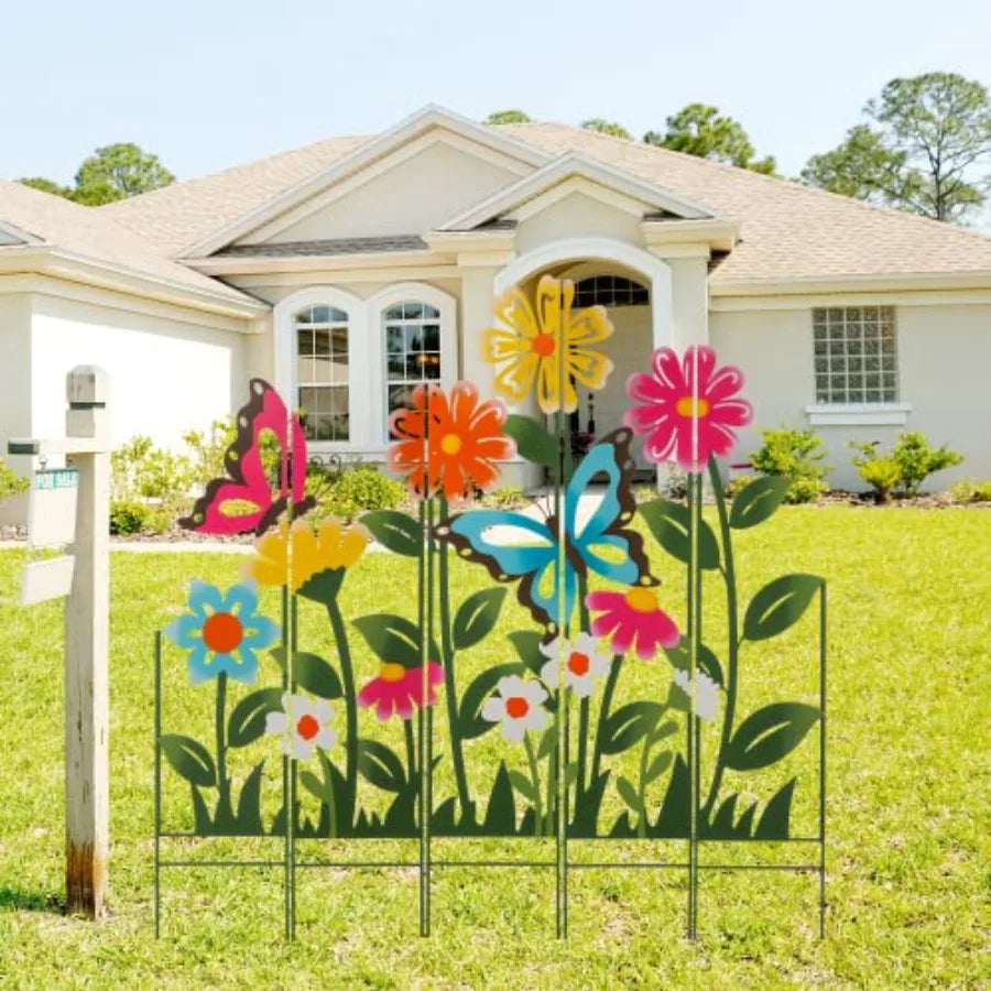 Metal Yard Stake 4" H H Painted Garden with Petals Iron Garden Yard Spring Decor for Lawn Landscape