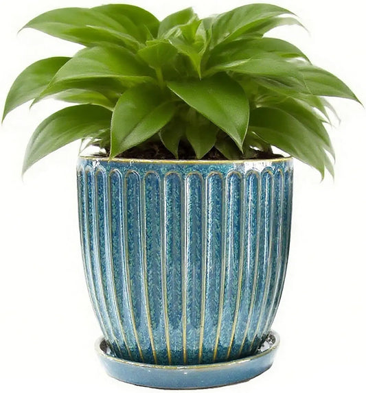 6-Inch Ceramic Plant Pots with Drainage Hole, Indoor/Outdoor Flower Pots for Succulents and More in Glaze Blue