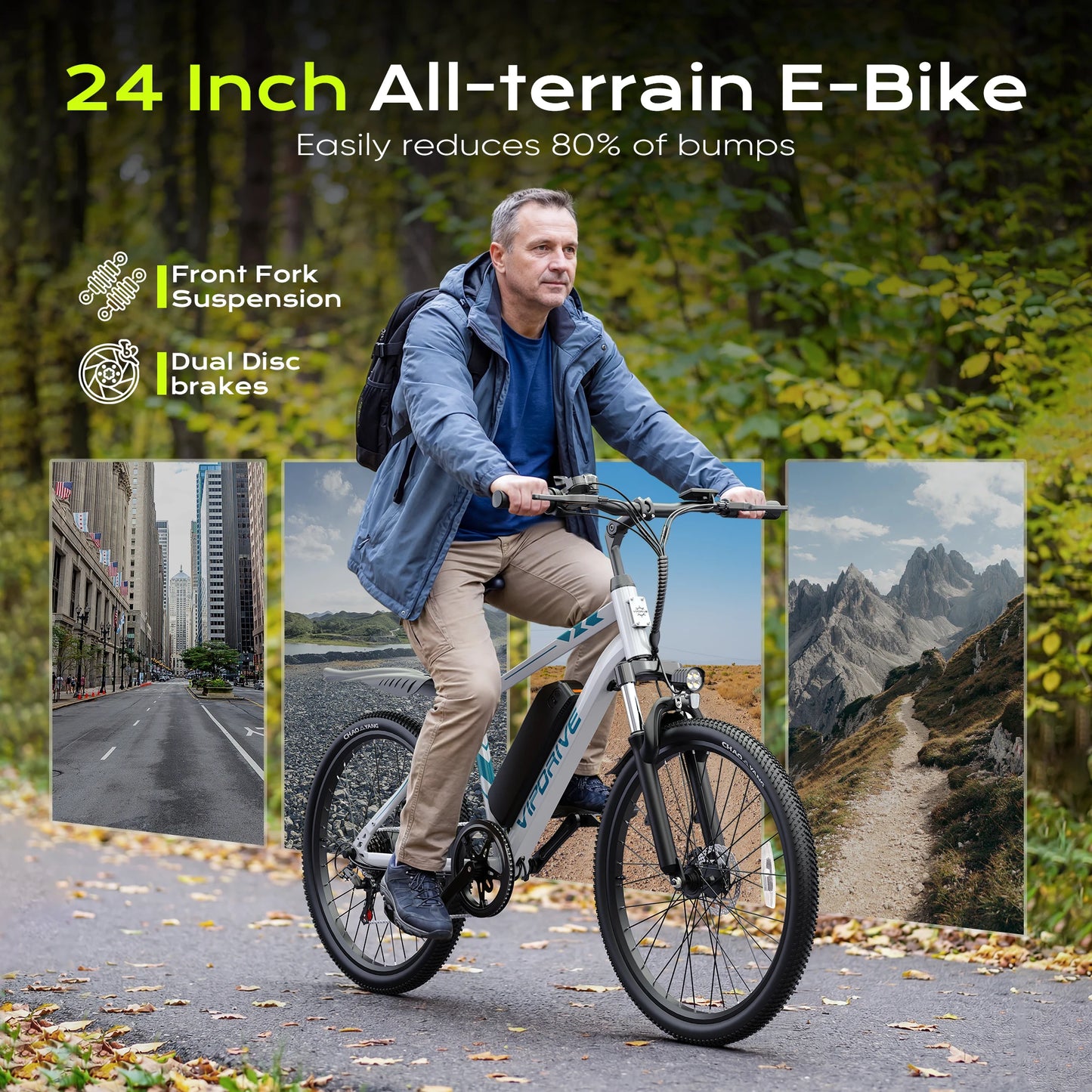 VIPDRIVE Rover 1.1 Adult Electric Bike, 750W Peak Power, 48V 7.8Ah, 24" MTB E-bike, 20MPH Mountain Ebike, 1-Year Warranty